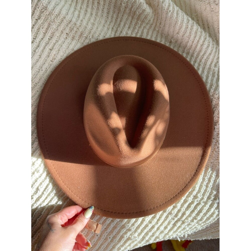 Womens Brown Felt Fedora Hat with Gold Band - Picture 2 of 5